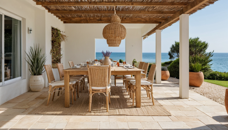 Coastal Linen Outdoor Patio: Elegant Seaside Sanctuary
