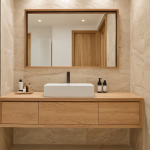 Warm Organic Wood Bathroom: Cozy Retreat in Grey