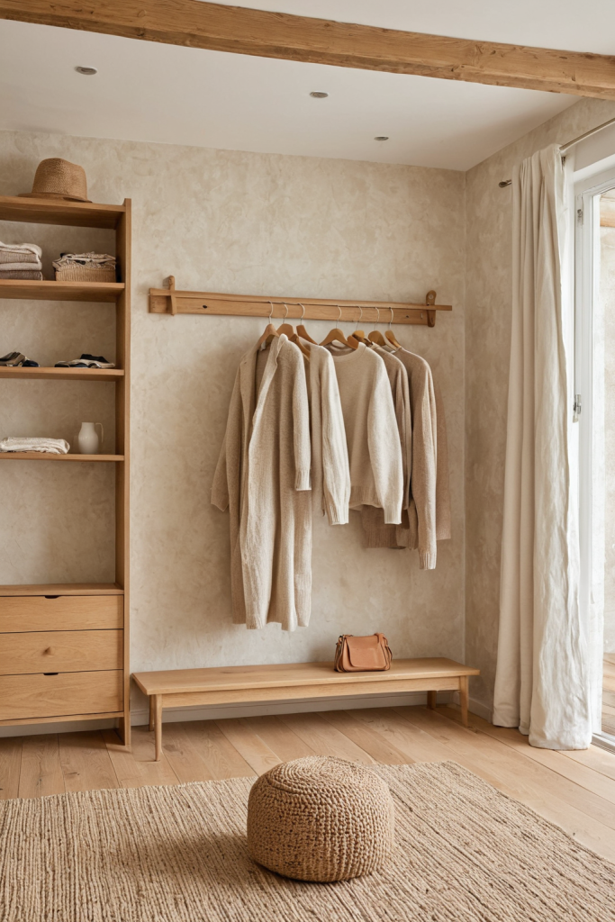 Walk-in Closet Ideas — Warm Organic Wood, Moody Ambiance — interior inspiration