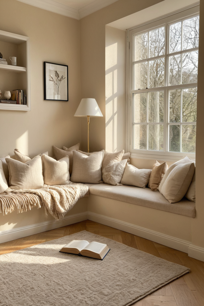 Quiet Luxury Beige Reading Nook — Home Decor Ideas — interior inspiration