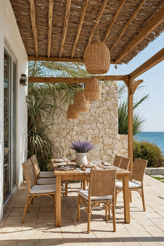 Coastal Linen Outdoor Patio: Elegant Seaside Sanctuary