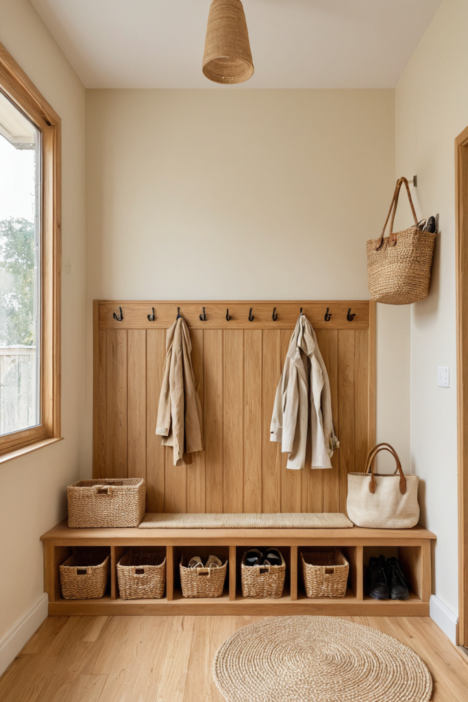 Mudroom Ideas — Warm Organic Wood Chic Home Decor