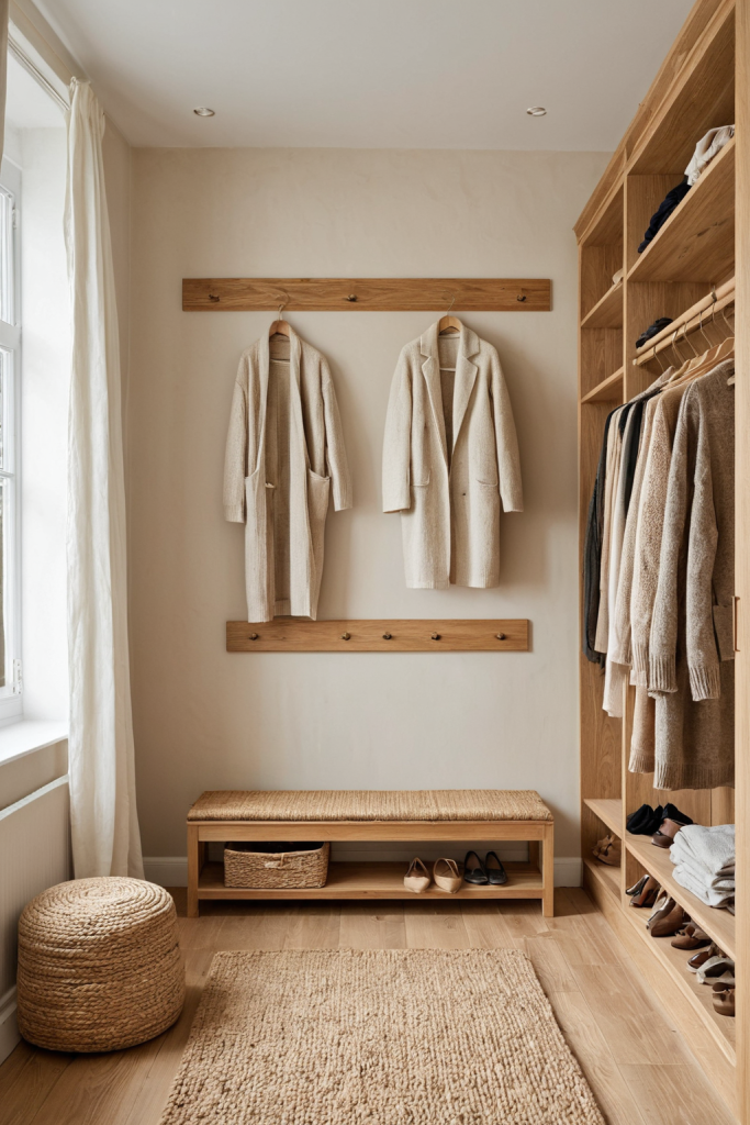 Walk-in Closet Ideas — Warm Organic Wood, Moody Ambiance