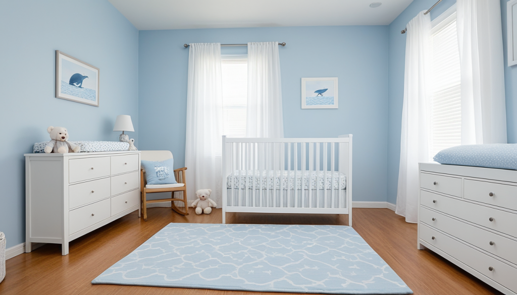 Light Blue Baby Boy Nursery Ideas | Whale Theme Decor