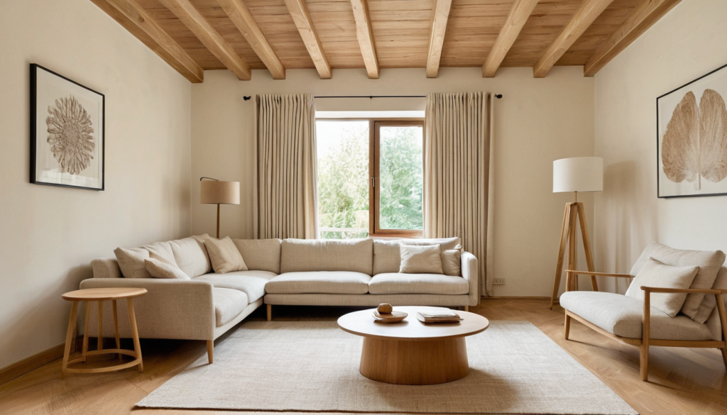 Warm Organic Wood Living Room Design