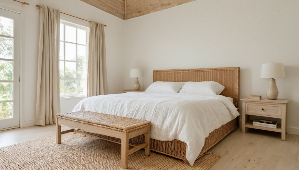 Coastal Linen Bedroom: Soft Whites and Wood Tones