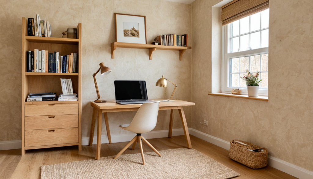 Warm Organic Wood Workspace: Cozy Home Office Inspiration