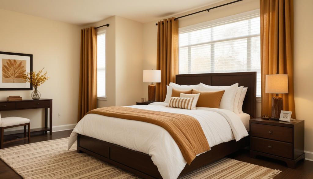Warm Amber Bedroom: Cozy Retreat with Nature-Inspired Elegance