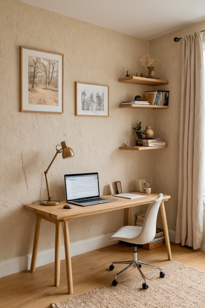 Warm Organic Wood Workspace: Cozy Home Office Inspiration — interior inspiration