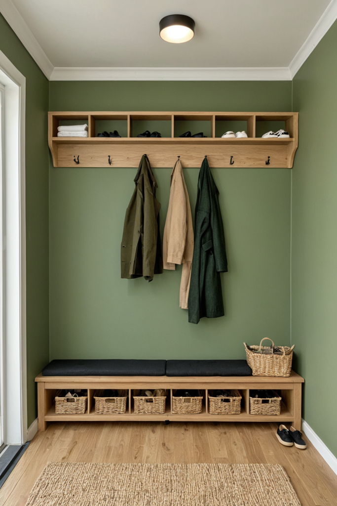 Mudroom Ideas — Forest Earthy Green Natural Textiles Relaxing — interior inspiration