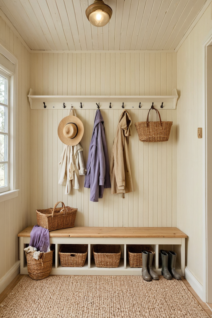 Mudroom Ideas — Cozy Cottagecore: Rustic Reclaimed Wood, Earthy Terracotta Tiles — interior inspiration