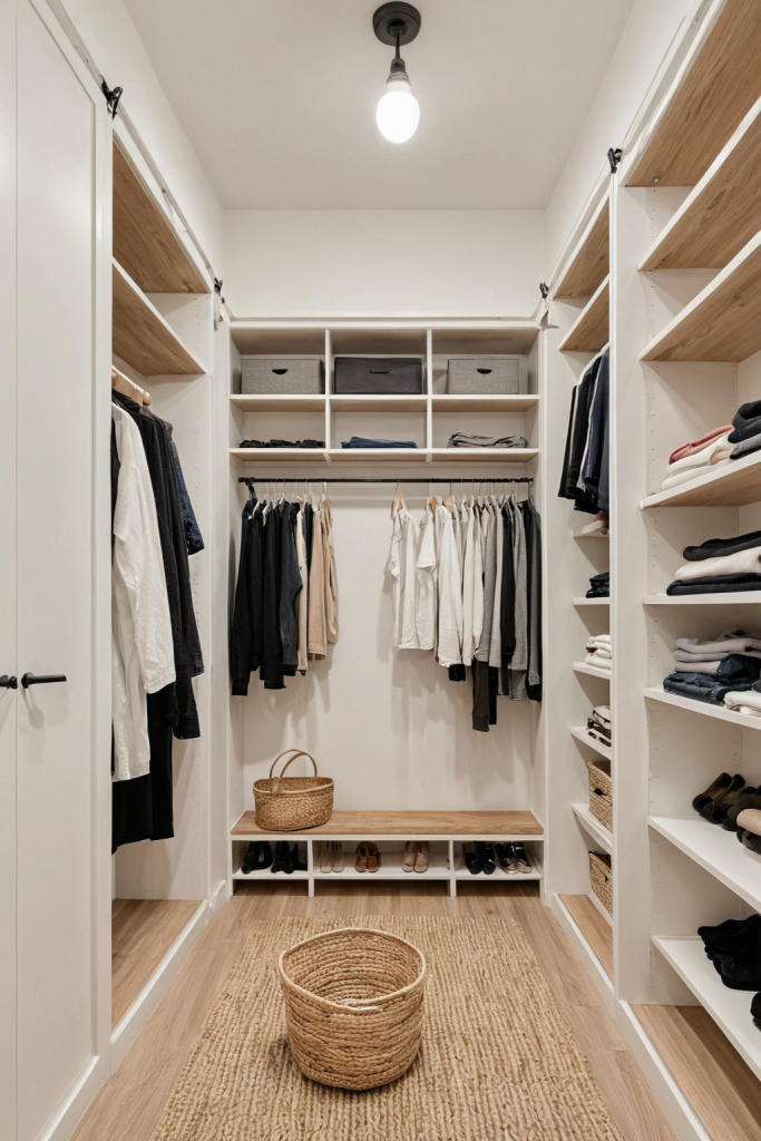 Modern Farmhouse Walk-in Closet Ideas — Rustic Chic with Grey and Wood