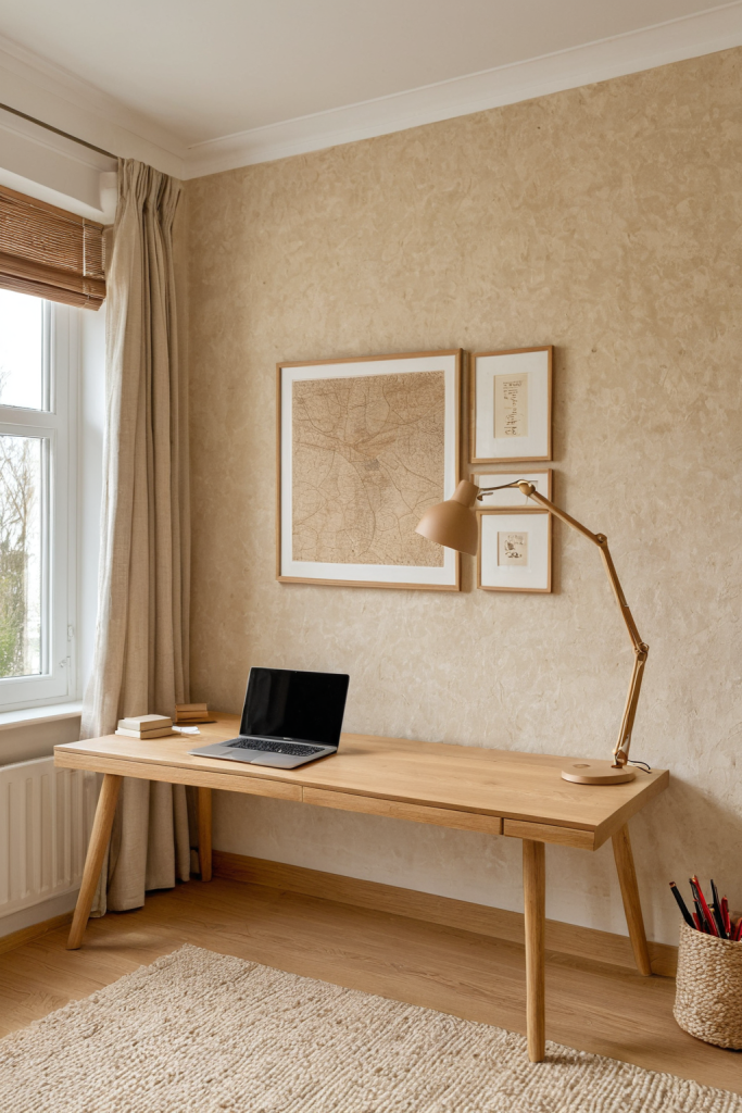 Warm Organic Wood Workspace: Cozy Home Office Inspiration