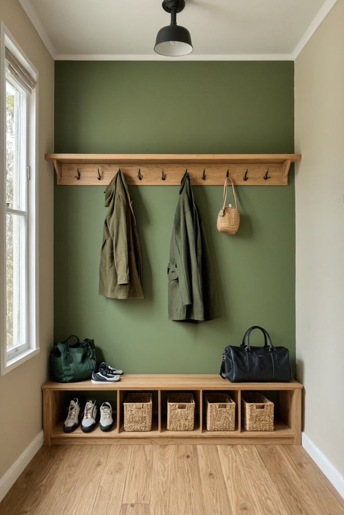 Mudroom Ideas — Forest Earthy Green Natural Textiles Relaxing