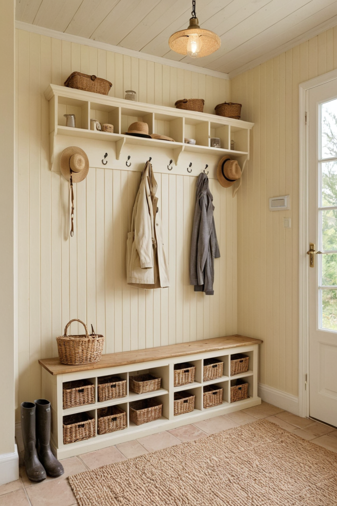 Mudroom Ideas — Cozy Cottagecore: Rustic Reclaimed Wood, Earthy Terracotta Tiles