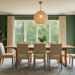 Forest Green Dining Room: Warm Amber and Wood Elegance