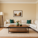Jade Green Living Room: Warm Amber and Wood Hues