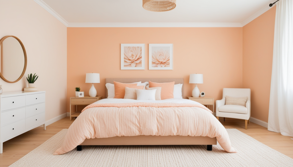 Soft Pastel Bedroom with Peach Accent