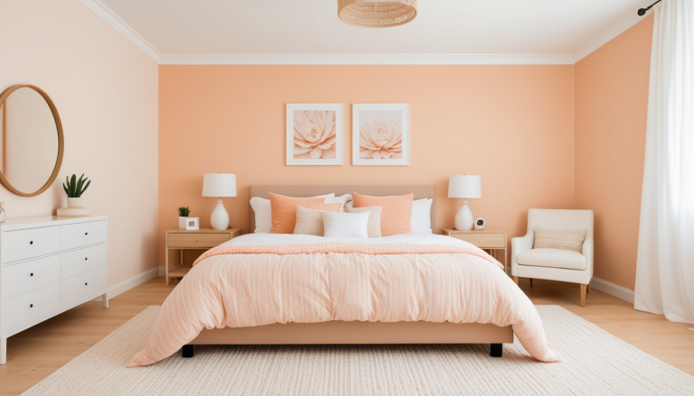 Soft Pastel Bedroom with Peach Accent