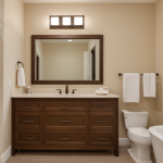 Warm Amber Bathroom: Cozy Haven with Dusty Rose Accents