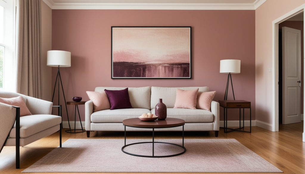 Cozy Plum Accent Living Room: Blush-Toned Haven