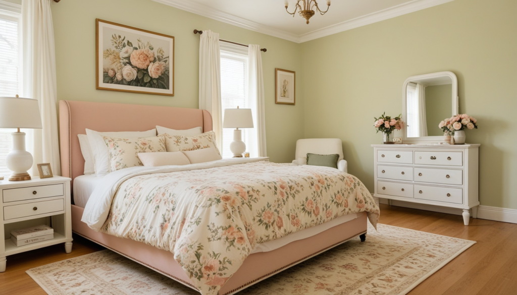 Floral Daydream Bedroom: Soft Blush and Plum Perfection