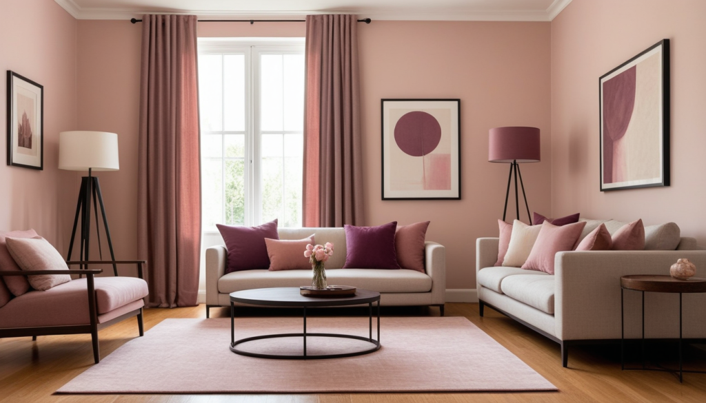 Plum Accent Living Room: Blush and Oat Linen Harmony