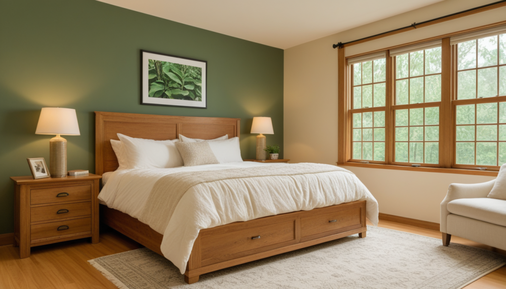 Cozy Olive Green Bedroom Ideas | Warm Wood Japandi Spaces