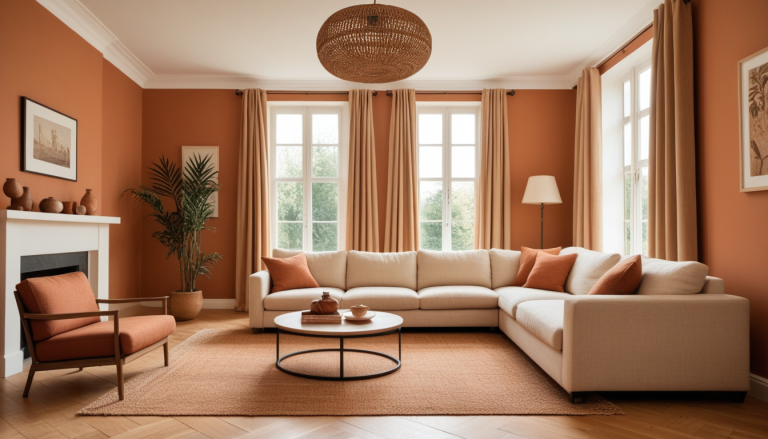 Cozy Terracotta Adobe Living Room: Warmth and Charm