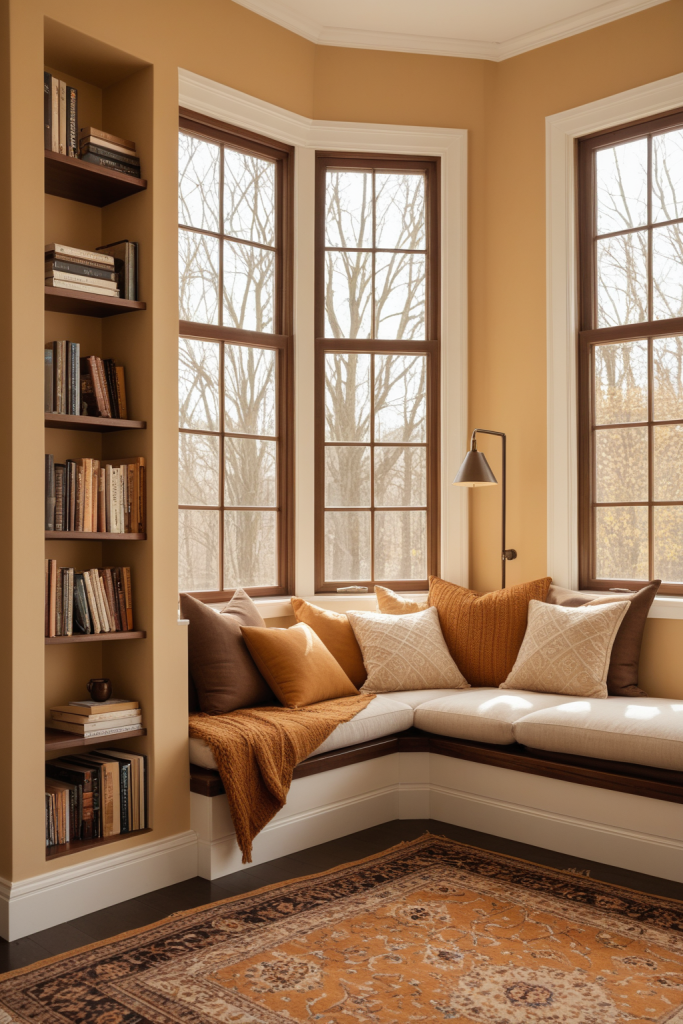 Reading Nook Ideas — Warm Amber Wood Cozy Mood — interior inspiration