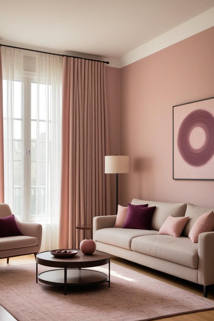 Cozy Plum Accent Living Room: Blush-Toned Haven — interior inspiration