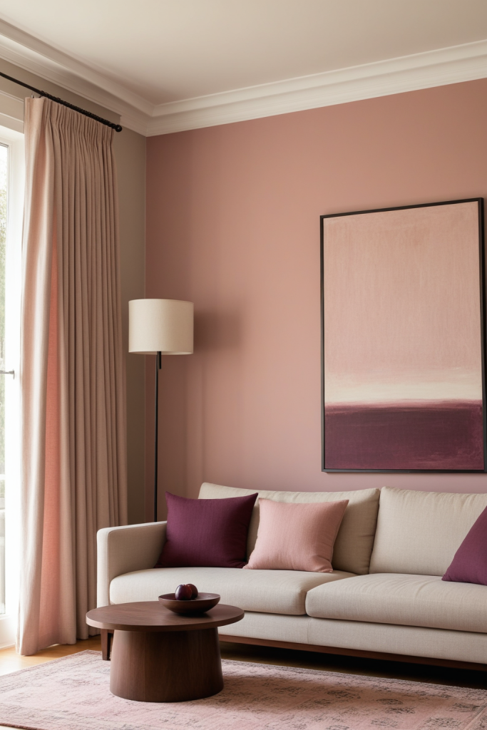 Plum Accent Living Room: Blush and Oat Linen Harmony — interior inspiration