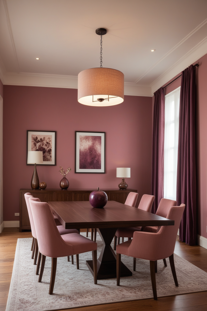 Dining Room Ideas — Plum Blush Accent — Forest Green Cream Elegance — interior inspiration