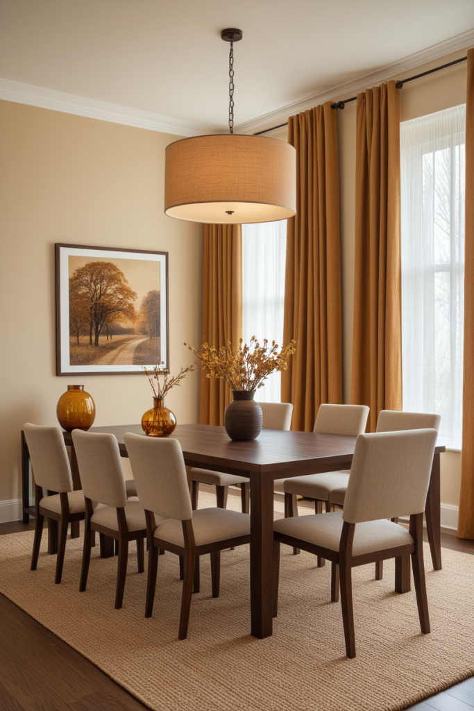 Dining Room Ideas — Warm Amber Wood + Cozy
