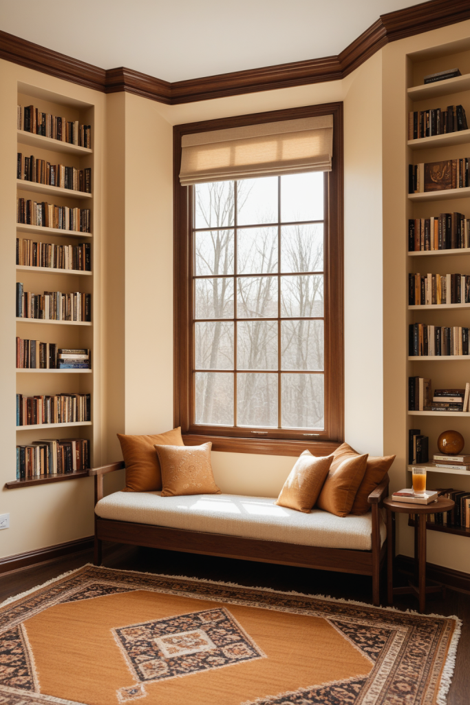 Reading Nook Ideas — Warm Amber Wood Cozy Mood