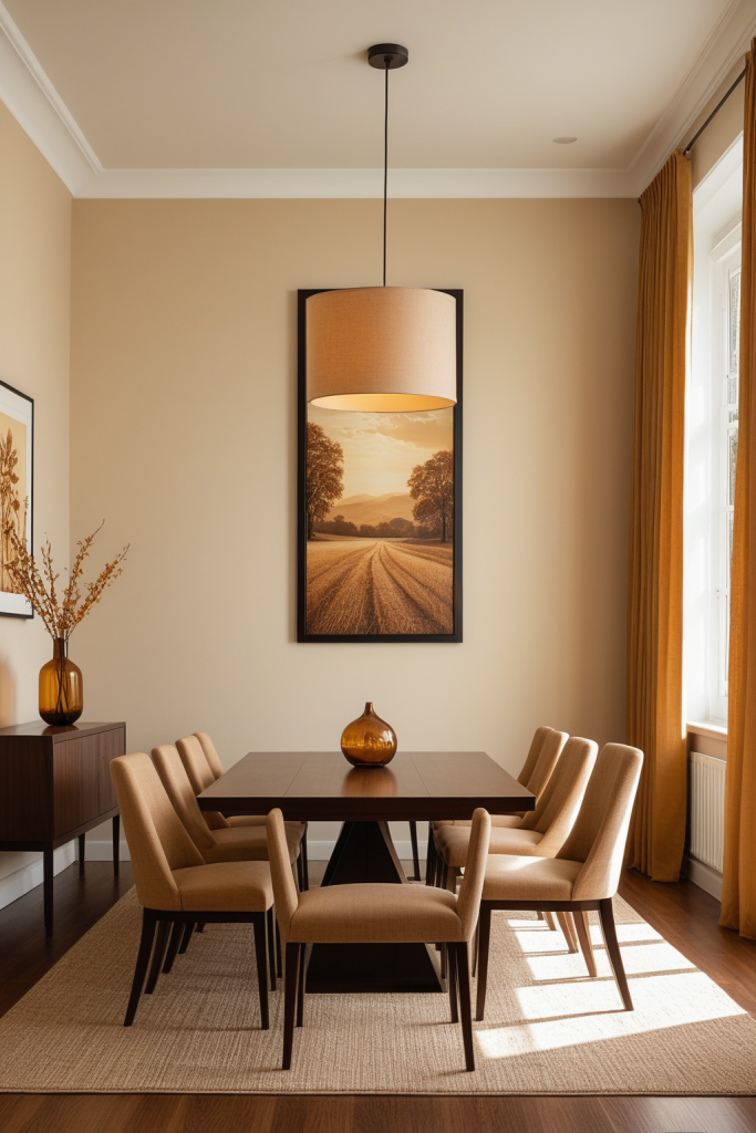 Dining Room Ideas - Warm Amber Wood, Plum & Blush Ambiance