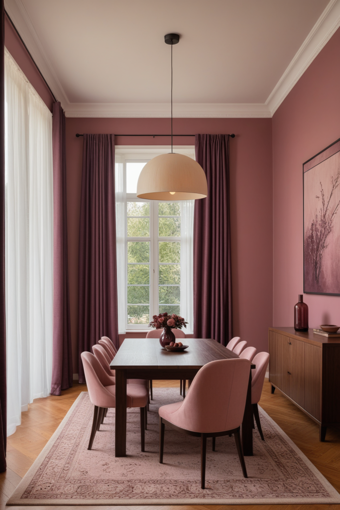 Dining Room Ideas — Plum Blush Accent — Forest Green Cream Elegance