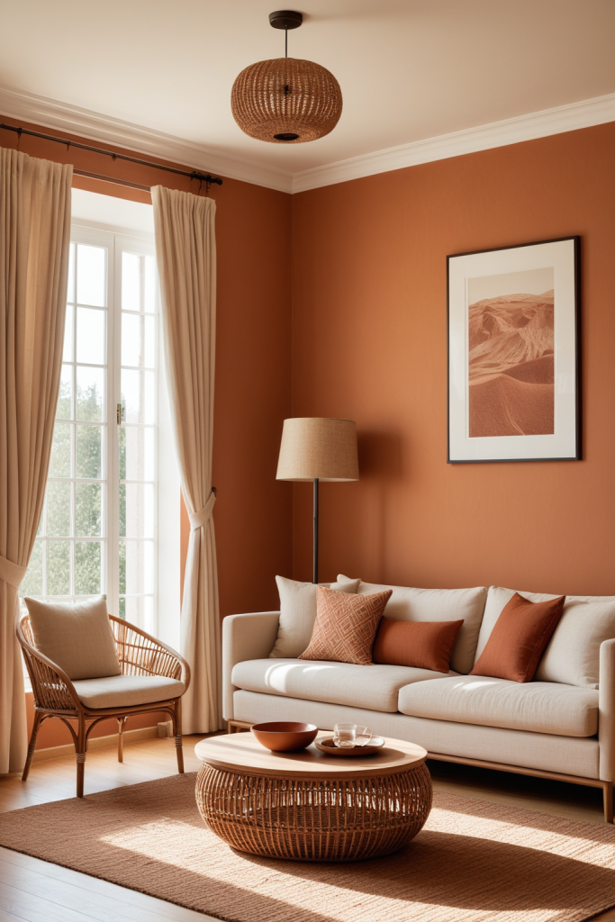 Cozy Terracotta Adobe Living Room: Warmth and Charm