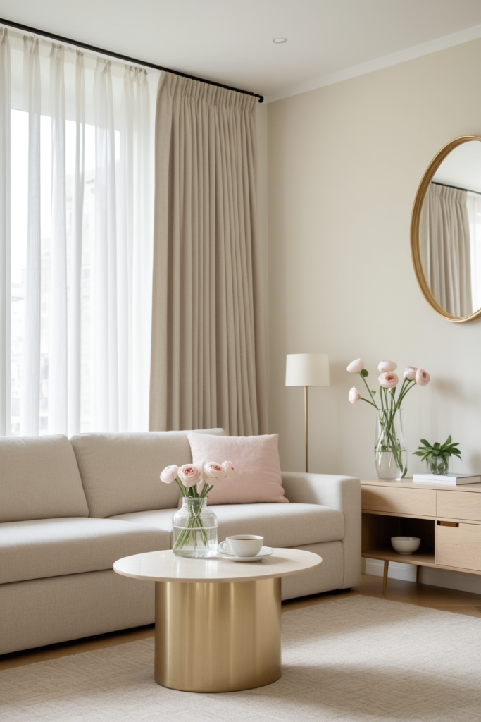 Faux Blush Ranunculus Stem — Faux Flower Stem, Warm Beige Contemporary